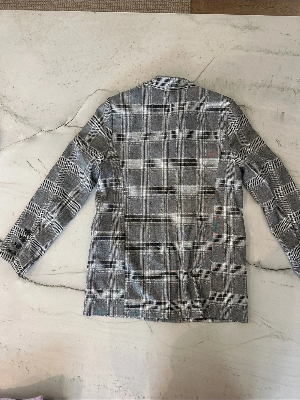 Free People Gray Plaid Double-Breasted Blazer