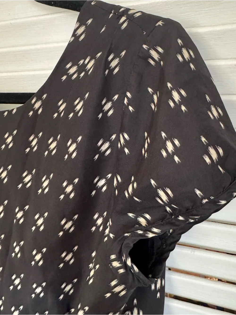 J. Crew Black Peplum Short Sleeve Blouse with White Print