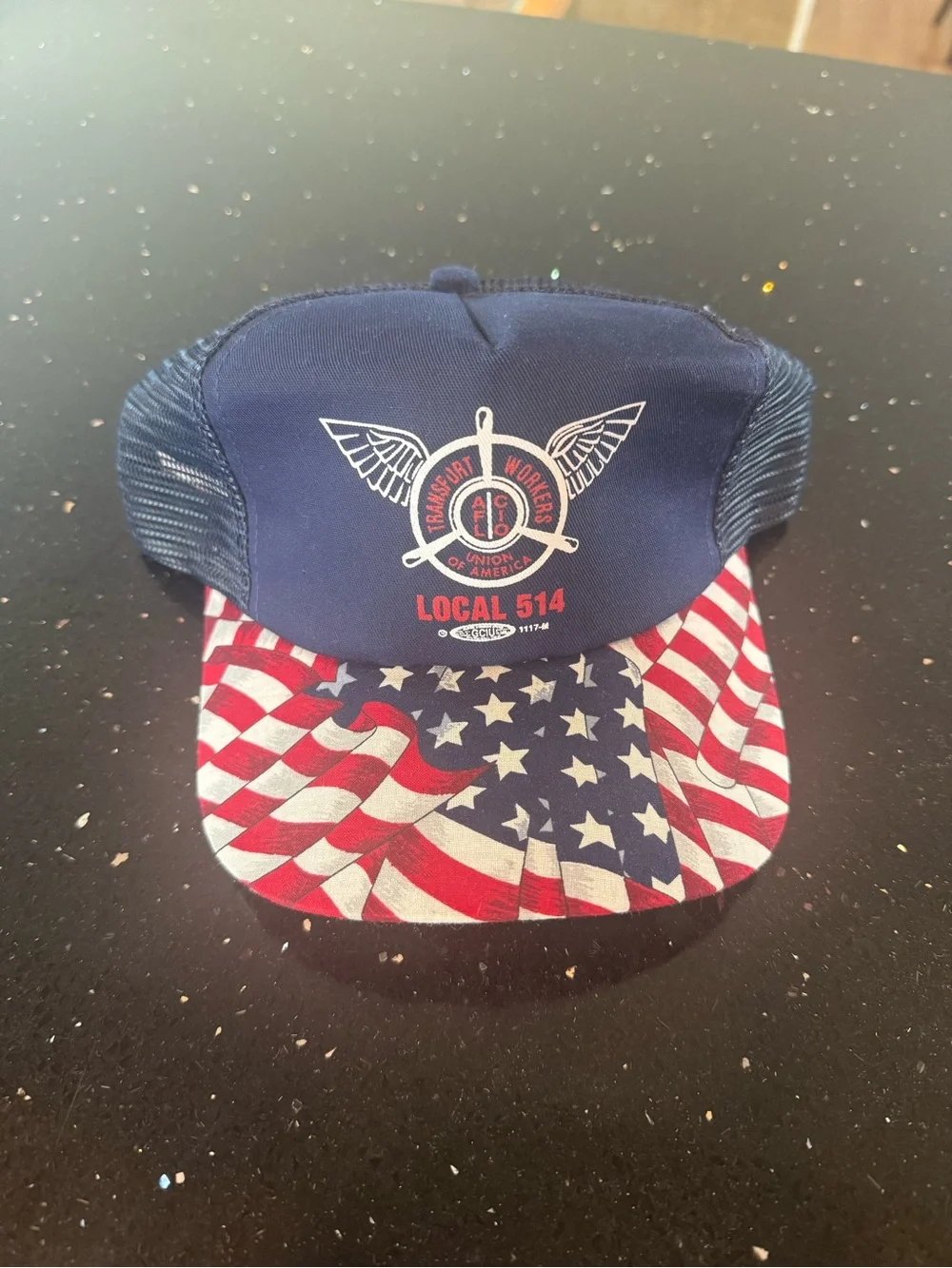 Local 514 Union Trucker Hat with American Flag Brim