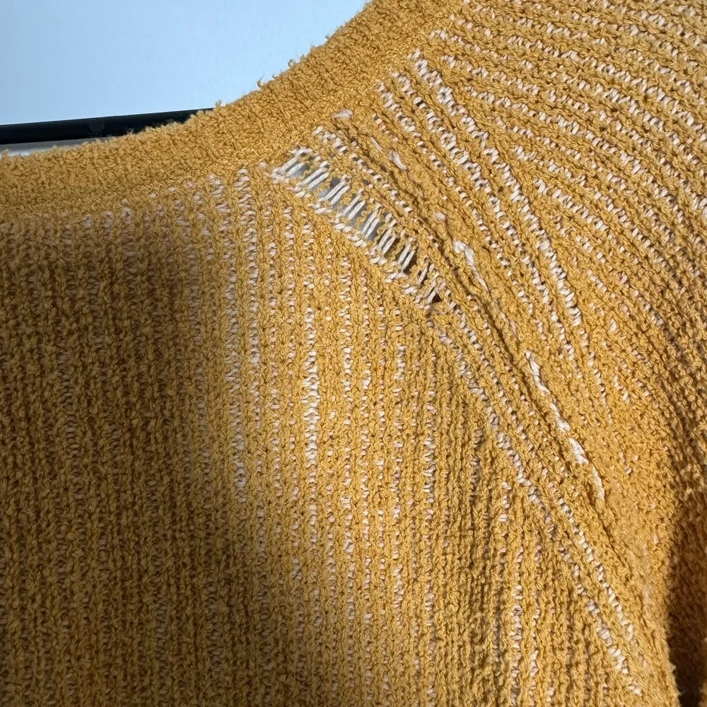 Free People Mustard Open Knit Crop Sweater Small Boho