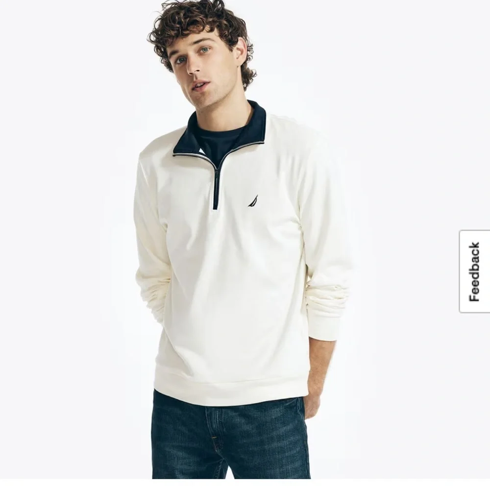 Nautica Quarter-Zip Pullover with Navy Trim Off White & Navy 💯% Cotton