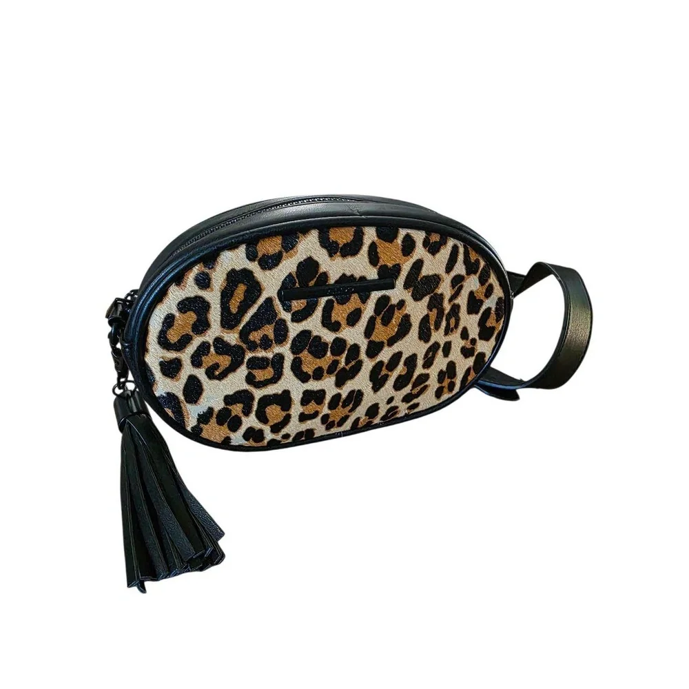 ALDO Leopard Print‎ Crossbody Bag Black Faux Leather Tassel Detachable Strap