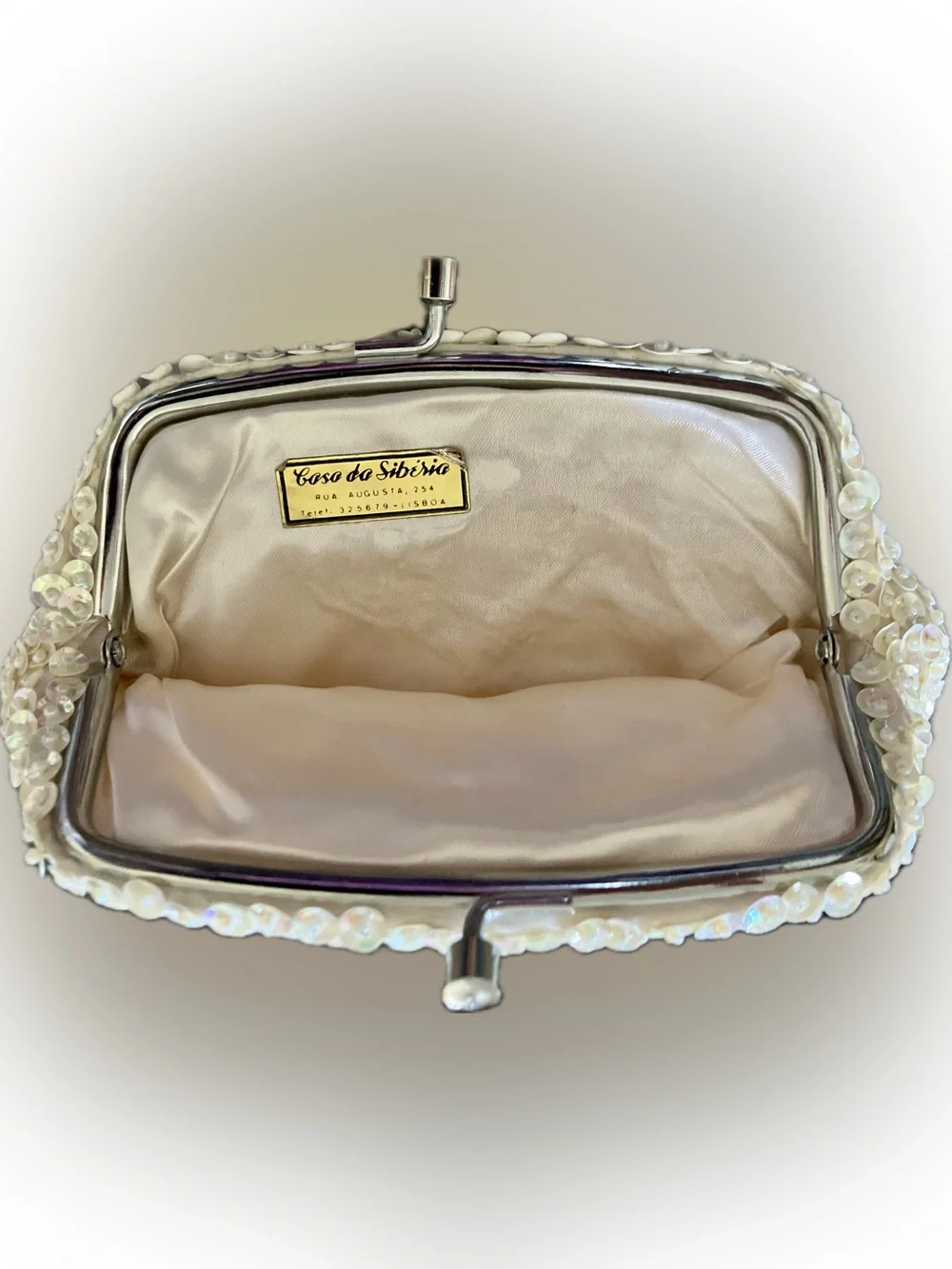 Vintage 1960’s Pearl Sequin Tiny Evening Clutch with Kiss Lock from Lisbon