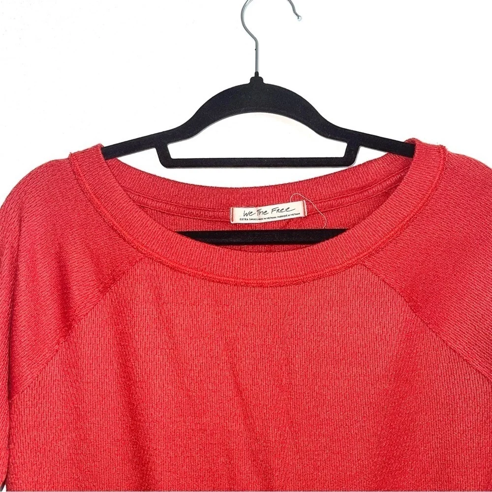 Free People We The Free Waffle Knit Tunic Top Solid Red Oversized Xsmall Women’s