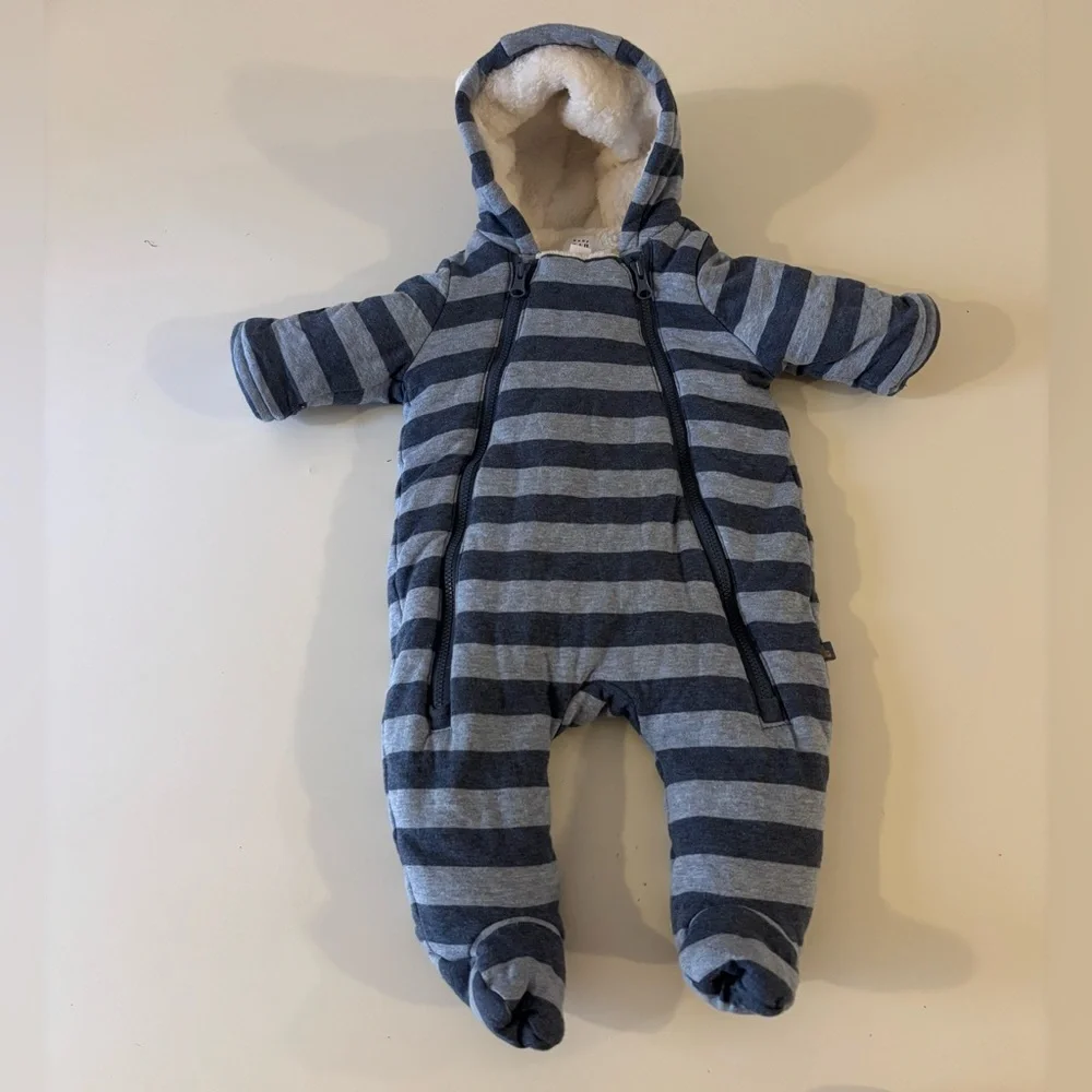 Baby Gap ColdControl Sherpa Snowsuit 0-3M Blue Stripe Hooded Bunting Winter