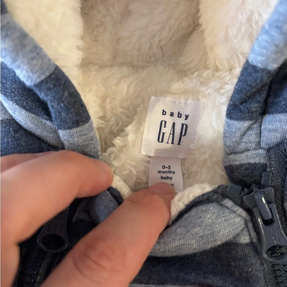 Baby Gap ColdControl Sherpa Snowsuit 0-3M Blue Stripe Hooded Bunting Winter