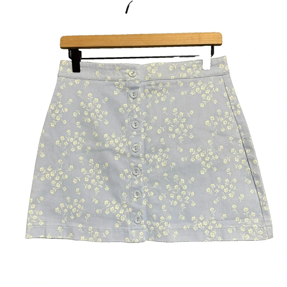 Forever 21 Blue‎ Floral Button Front Mini Skirt Size M Cottagecore Coquette NWT