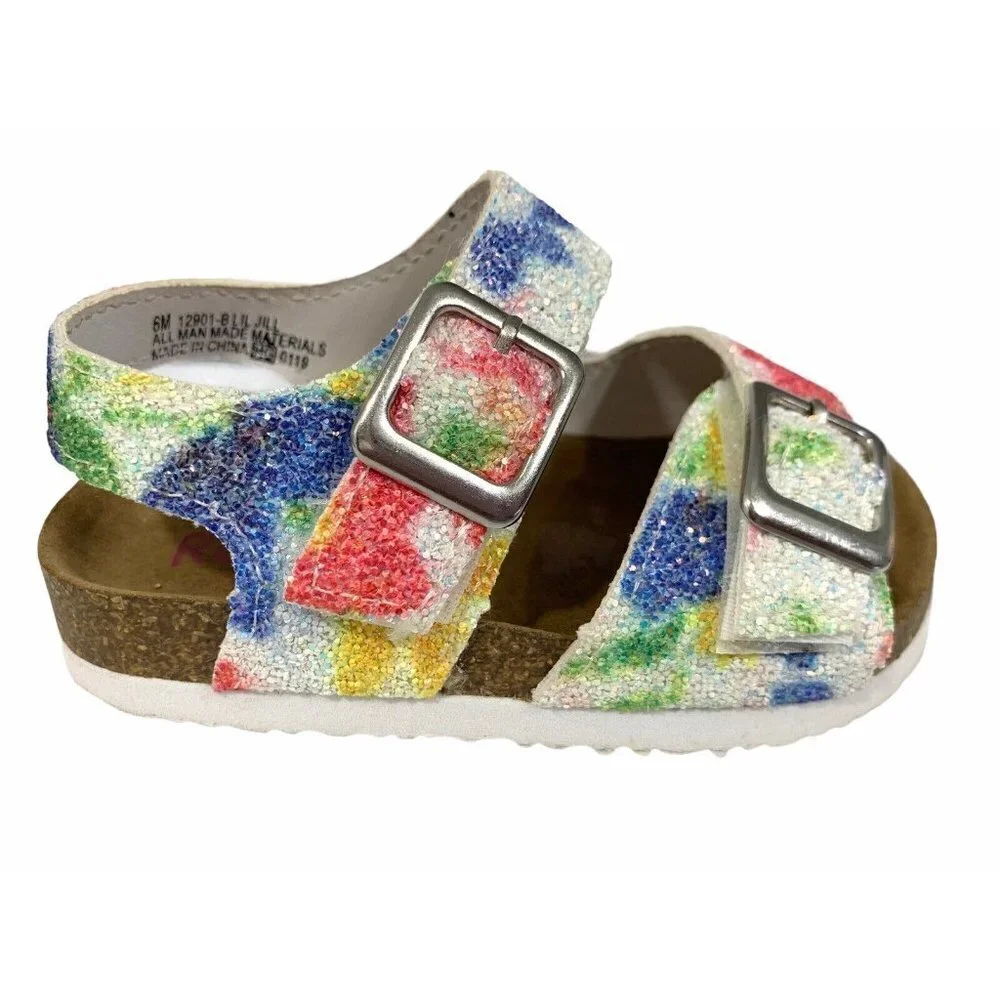 Rachel Shoes Lil Jill 6M Baby Footbed Sandals Floral Glitter Buckle Summer Baby‎