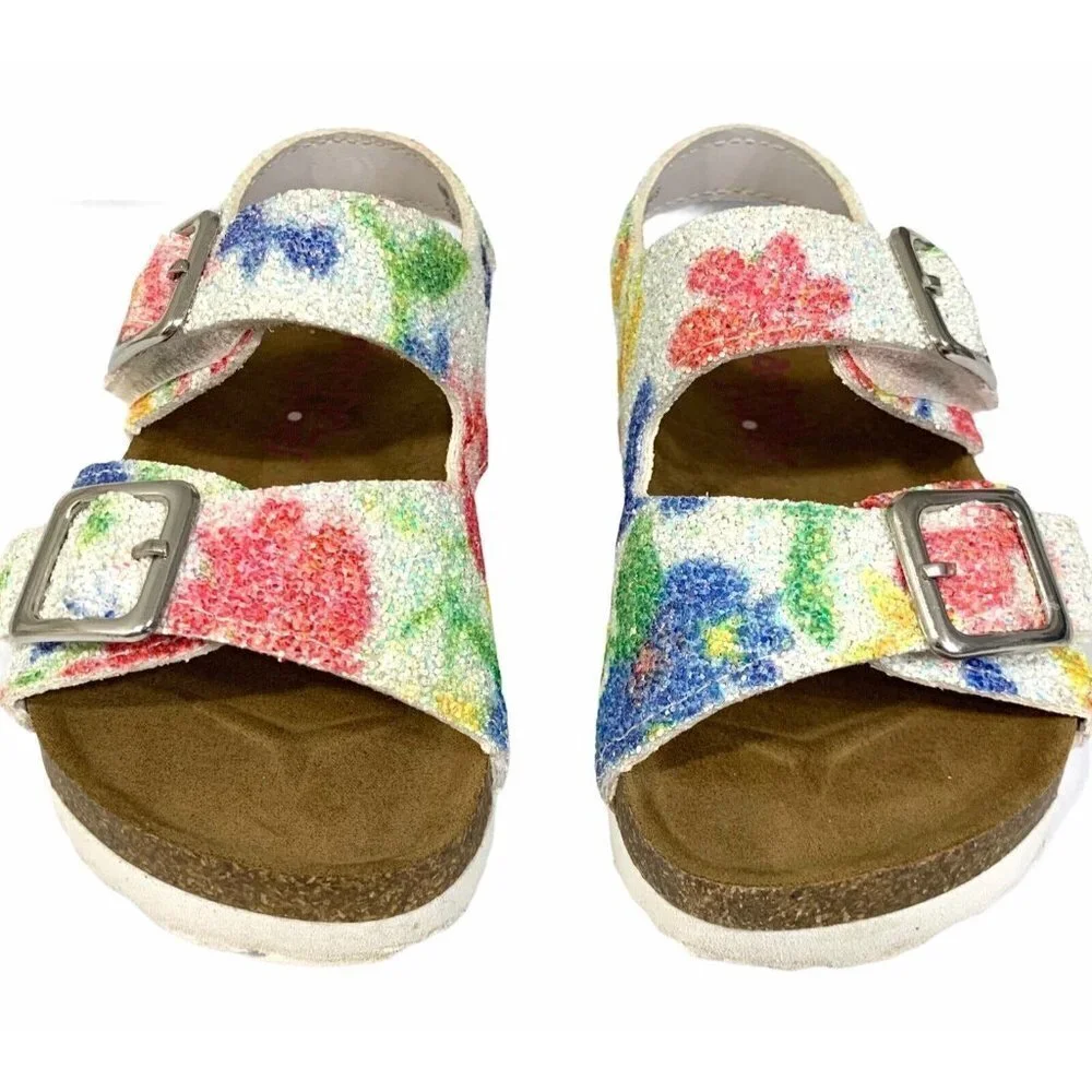 Rachel Shoes Lil Jill 6M Baby Footbed Sandals Floral Glitter Buckle Summer Baby‎
