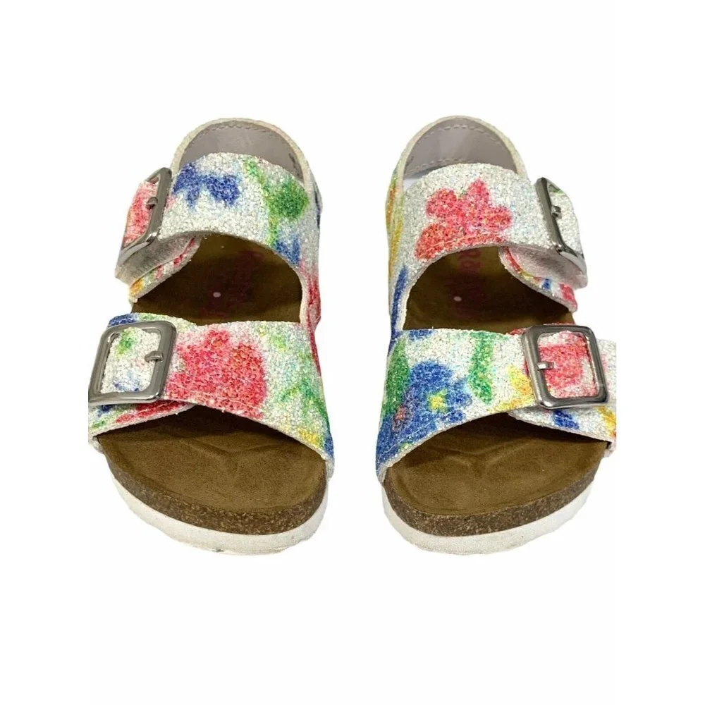 Rachel Shoes Lil Jill 6M Baby Footbed Sandals Floral Glitter Buckle Summer Baby‎