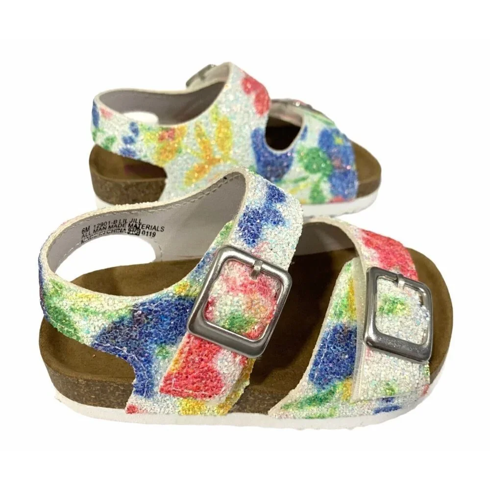 Rachel Shoes Lil Jill 6M Baby Footbed Sandals Floral Glitter Buckle Summer Baby‎