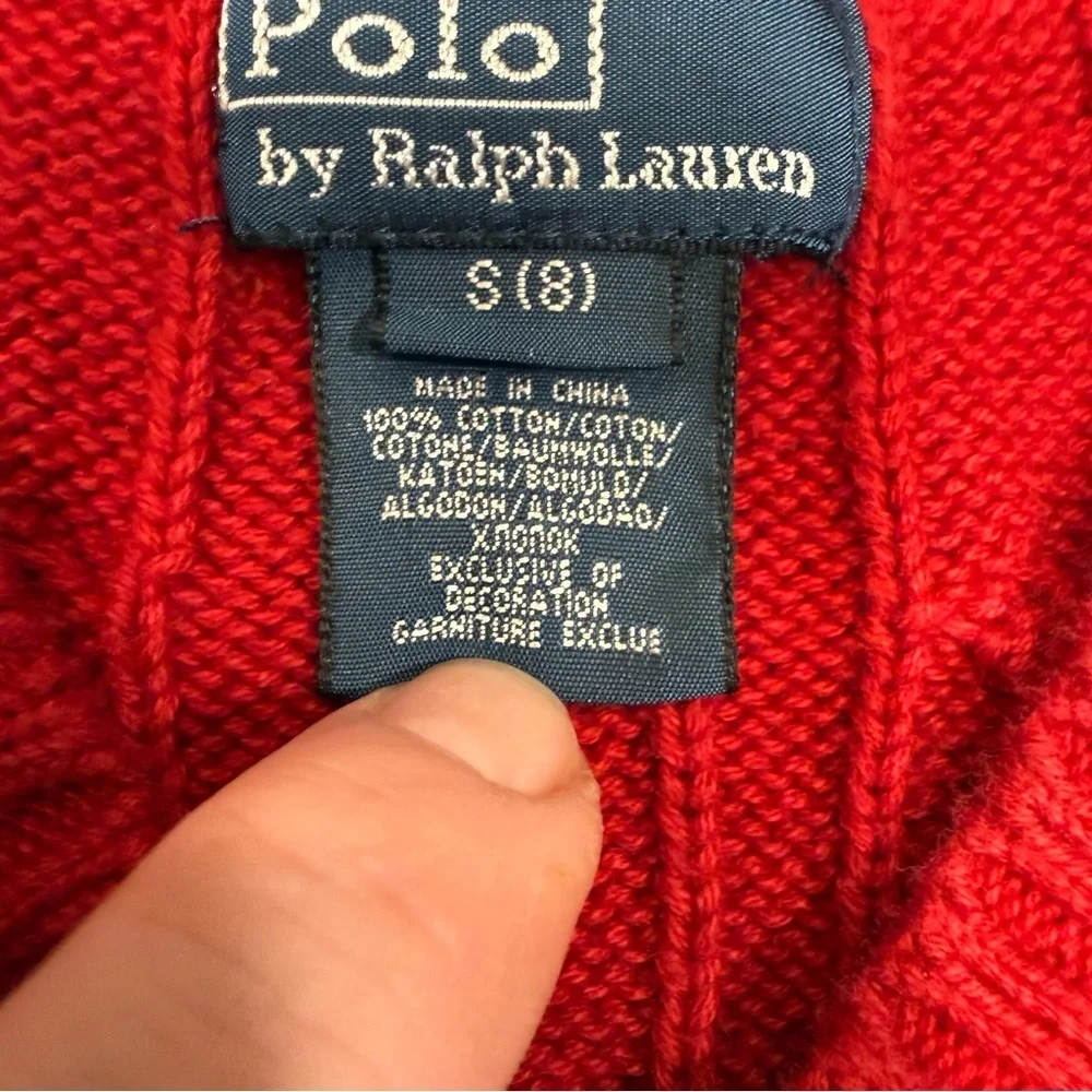 Ralph Lauren Boys 2 PCS Set Red Cotton Cable Knit Vest & White S/S T-Shirt Sz 8
