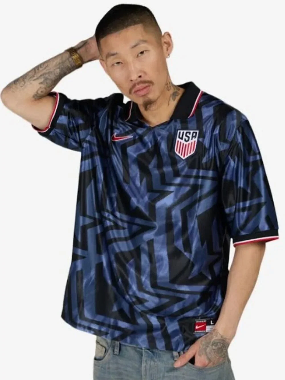 Nike USA Blue and Black Star Graphic Men's Jersey