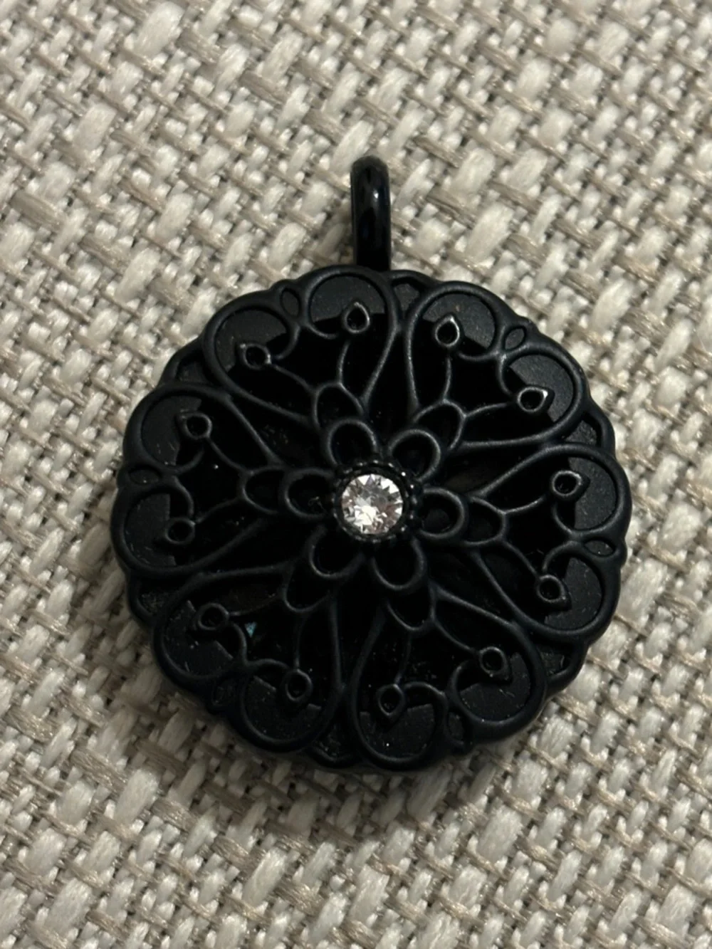 NEW Origami Owl Black Filigree Floral Sentiments Pendant Locket w/ Crystal
