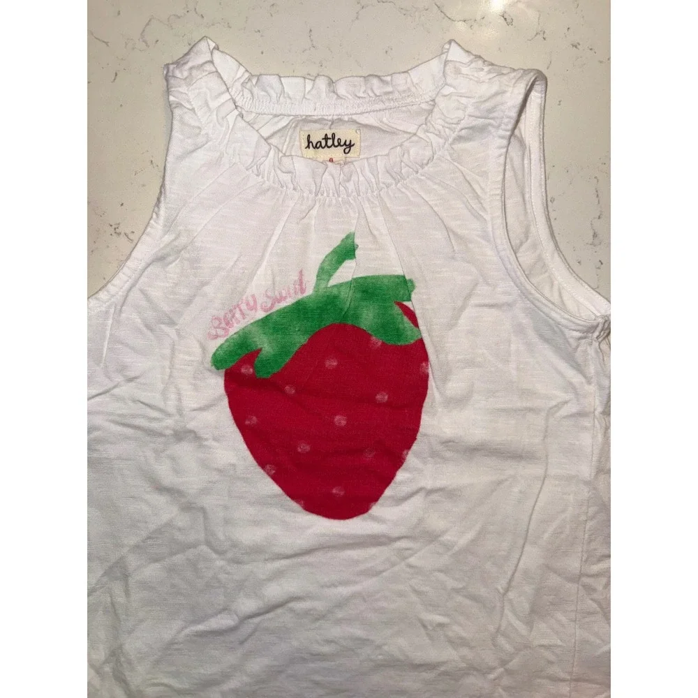 Hatley Girls Strawberry Tank Top and Tiered Ruffle Skirt Set White Red Size 6‎