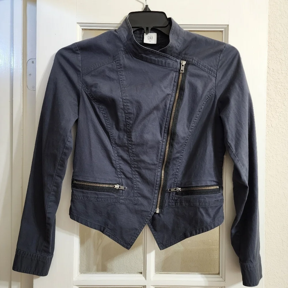 CAbi Twilight Moto Jacket Blue Gray Asym Zip Stretch Small