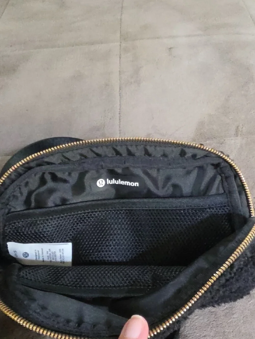 lululemon athletica Black Sherpa Crossbody Bag with Gold Hardware