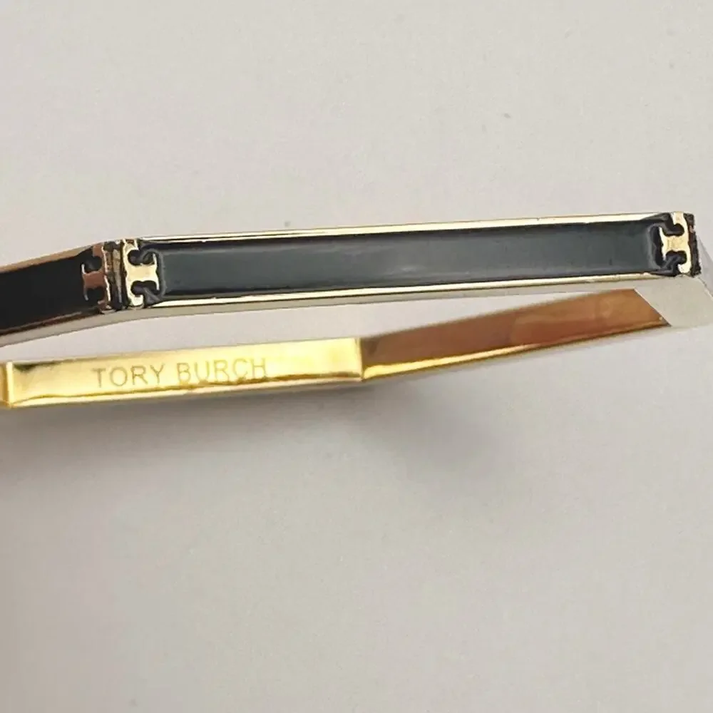 Tory Burch Hexagon Logo Bracelet Black Enamel Gold Modern Designer Jewelry