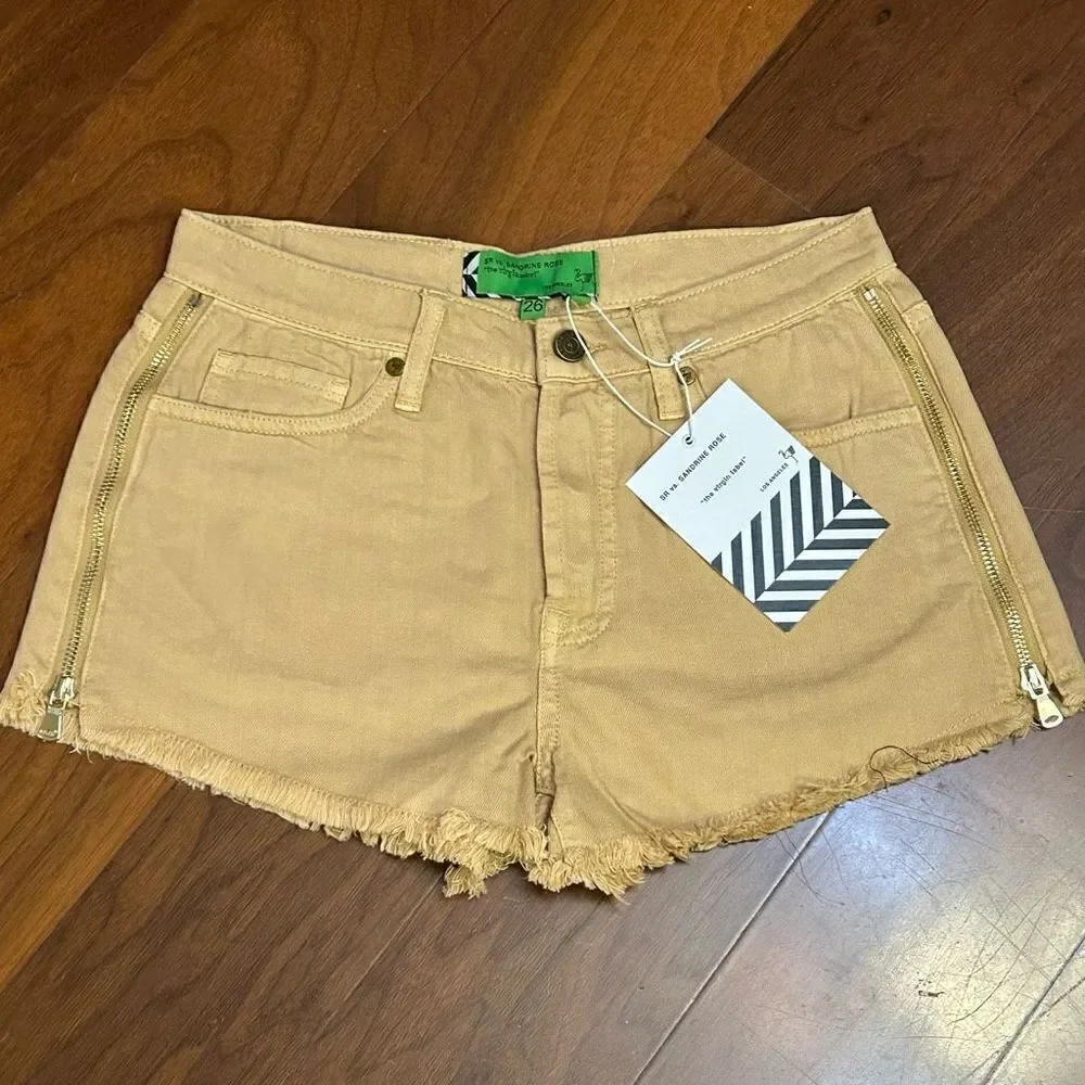 Sandrine Rose SIZE 26 NWT beige button fly shorts‎ with side zipper
