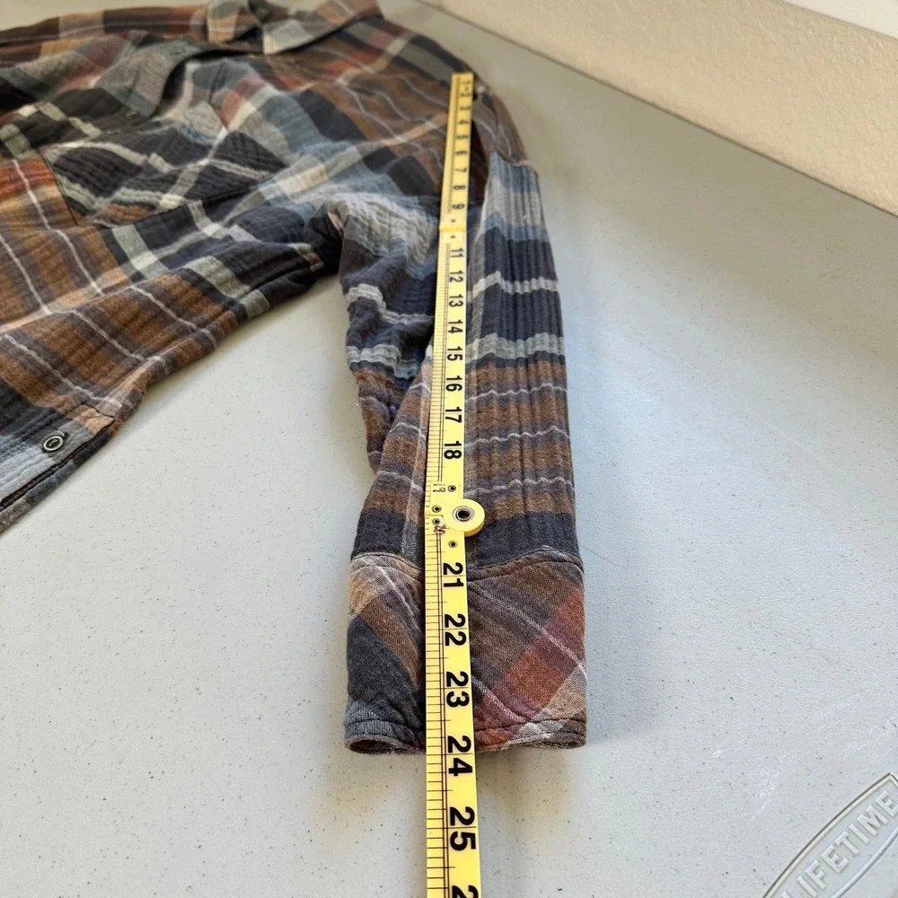 Free People Year Round Button Down Shirt M Plaid Soft Gauze Earthy Boho Festival