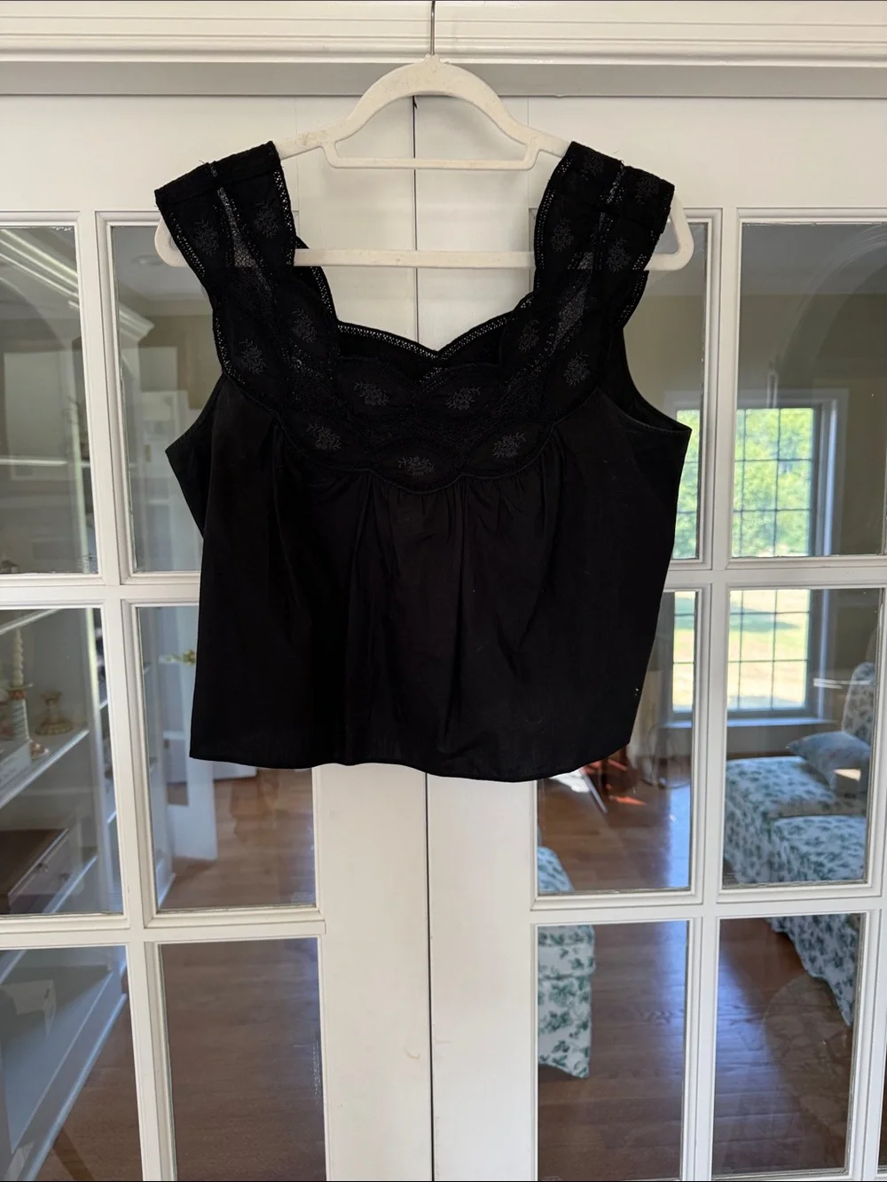 J CREW Black Sleeveless Eyelet Lace Yoke Top