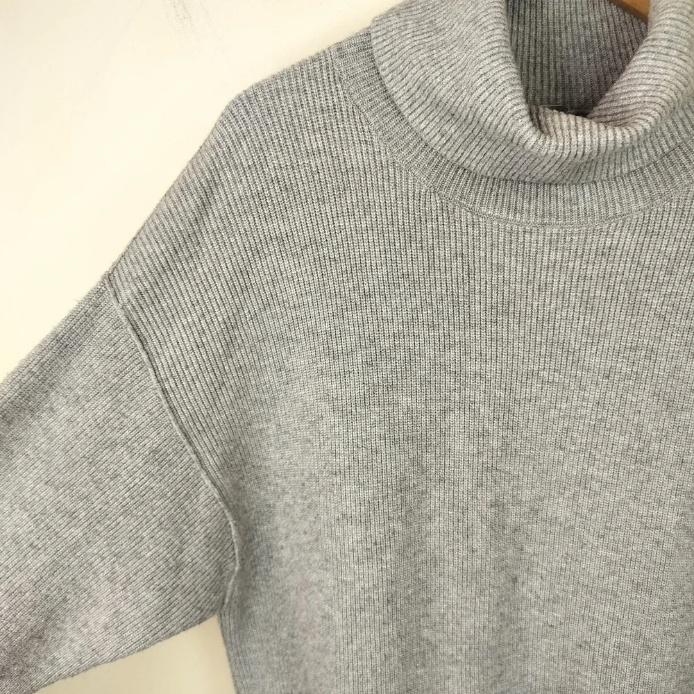 Free People Ribbed Turtleneck Sweater Womens Small Oversized Grey Stretch Knit