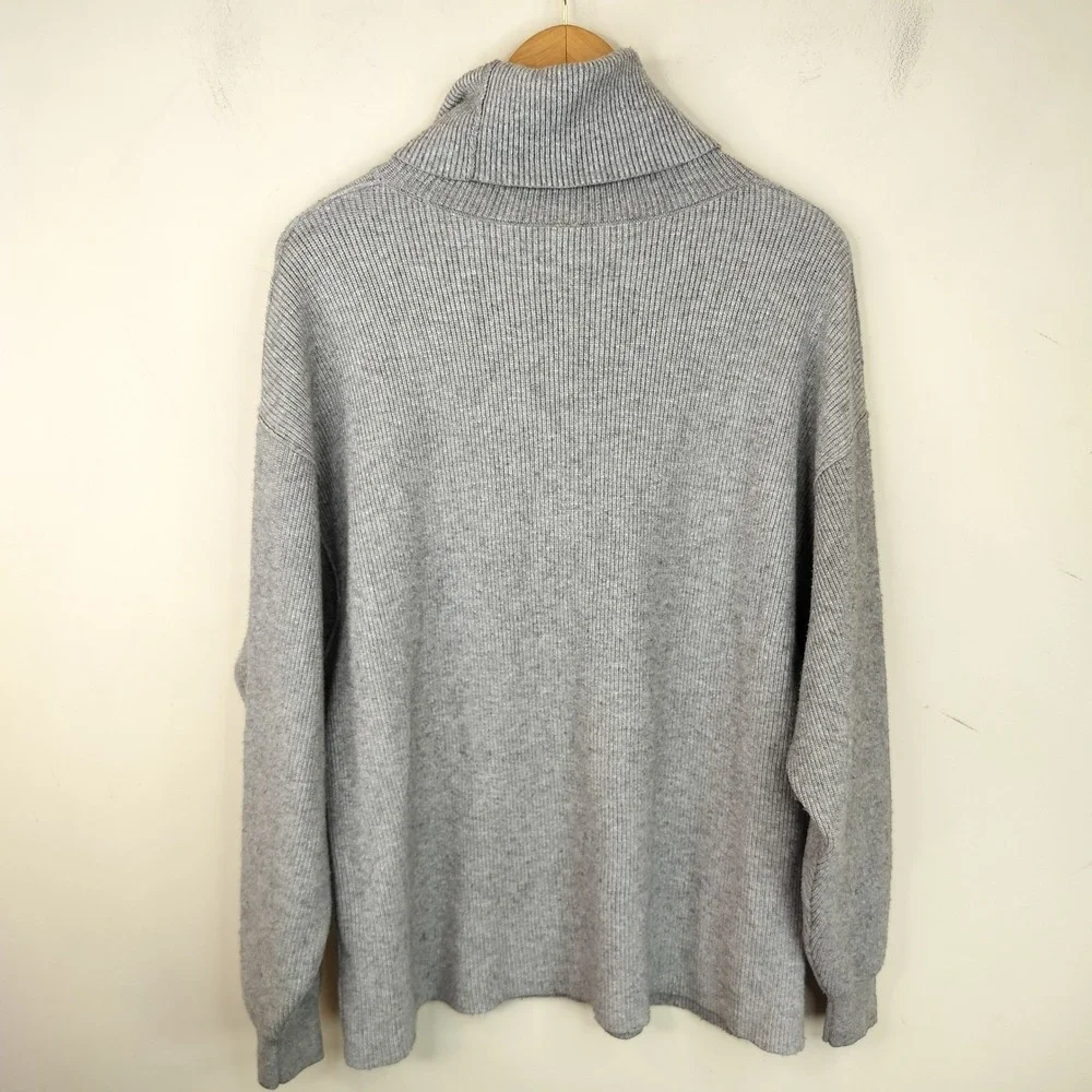 Free People Ribbed Turtleneck Sweater Womens Small Oversized Grey Stretch Knit