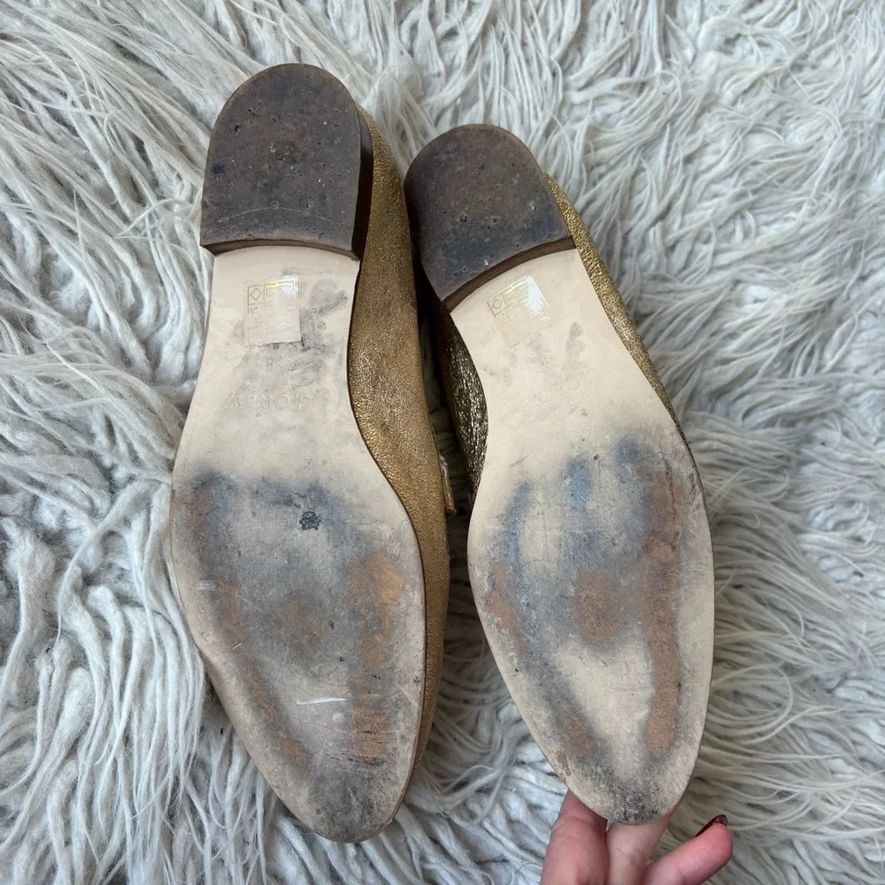 J. Crew The Academy Leather Metallic Gold Womens Almond Toe Loafers H1872 Size 8
