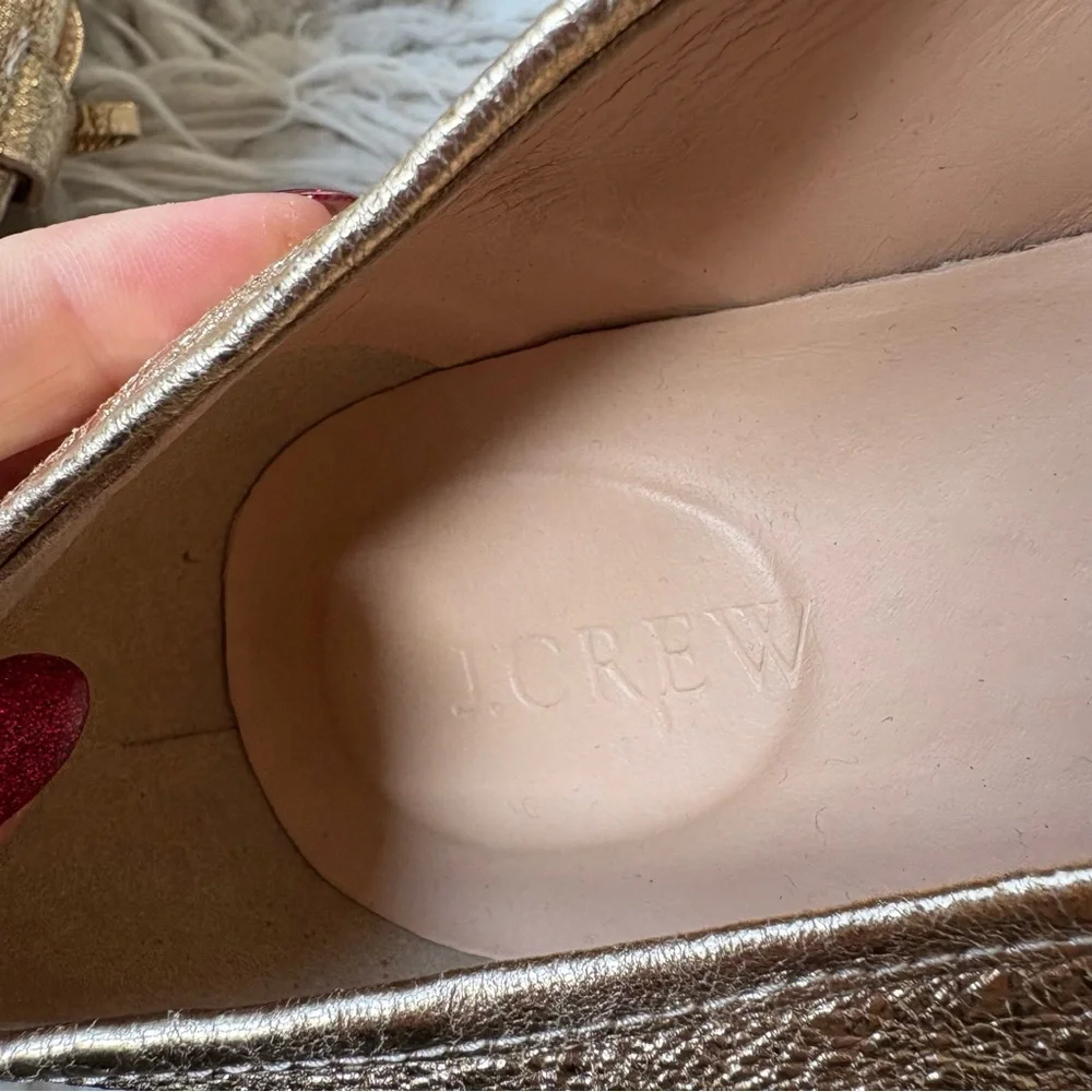 J. Crew The Academy Leather Metallic Gold Womens Almond Toe Loafers H1872 Size 8
