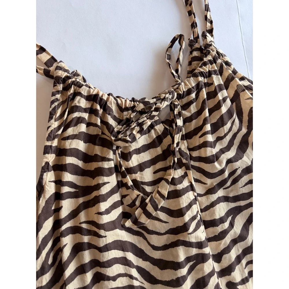 J.Crew Zebra Print Beach Cover-Up Dress Women‎ Size Medium Tan Black BK554
