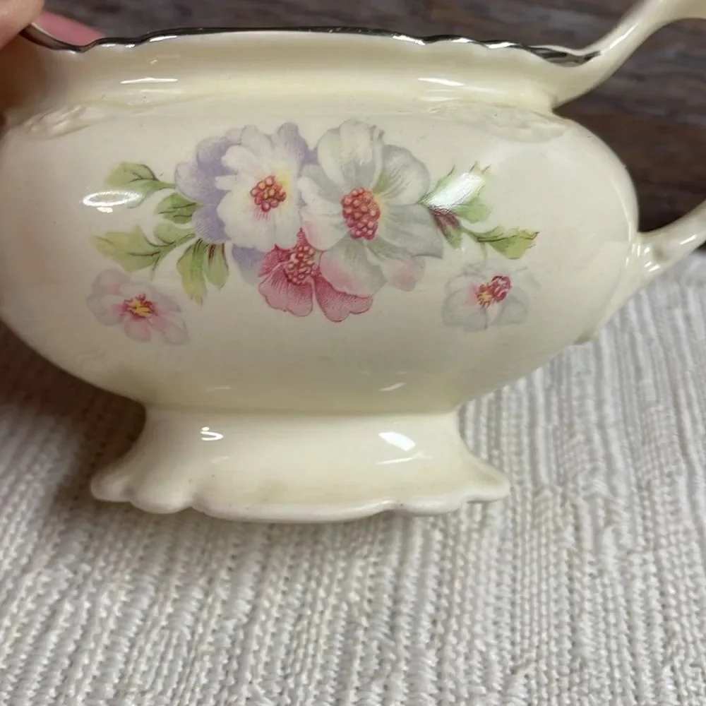 Creamer China Pitcher Fluffy Rose 1 (Platinum Trim) by HOMER LAUGHLIN
