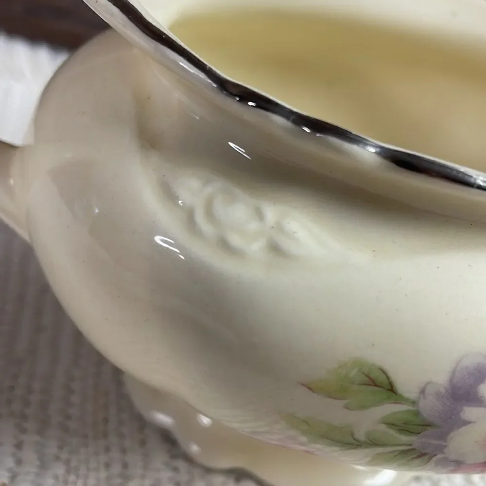 Creamer China Pitcher Fluffy Rose 1 (Platinum Trim) by HOMER LAUGHLIN