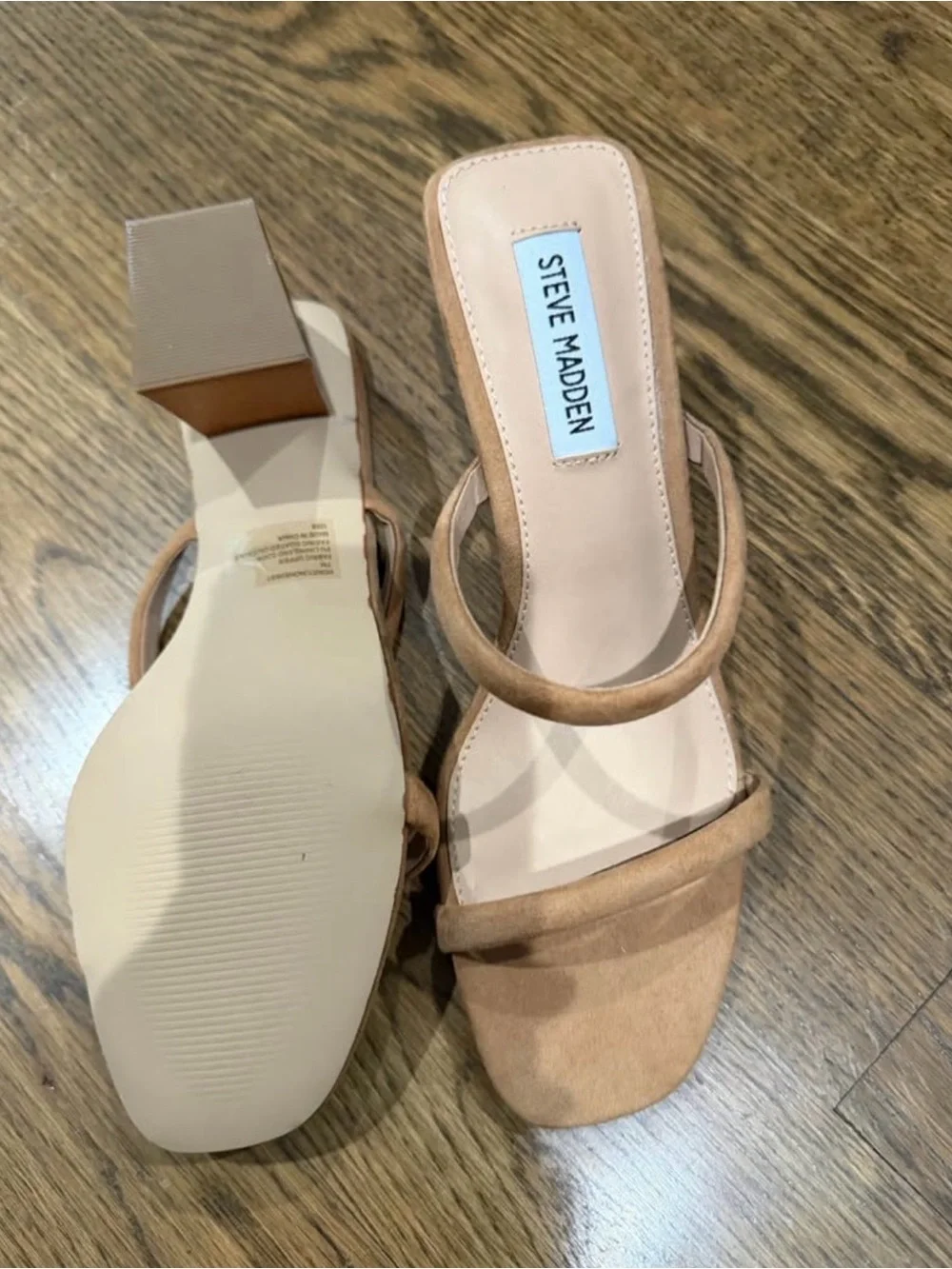 Steve Madden Nude/Tan Suede Strappy Block Heel Sandals