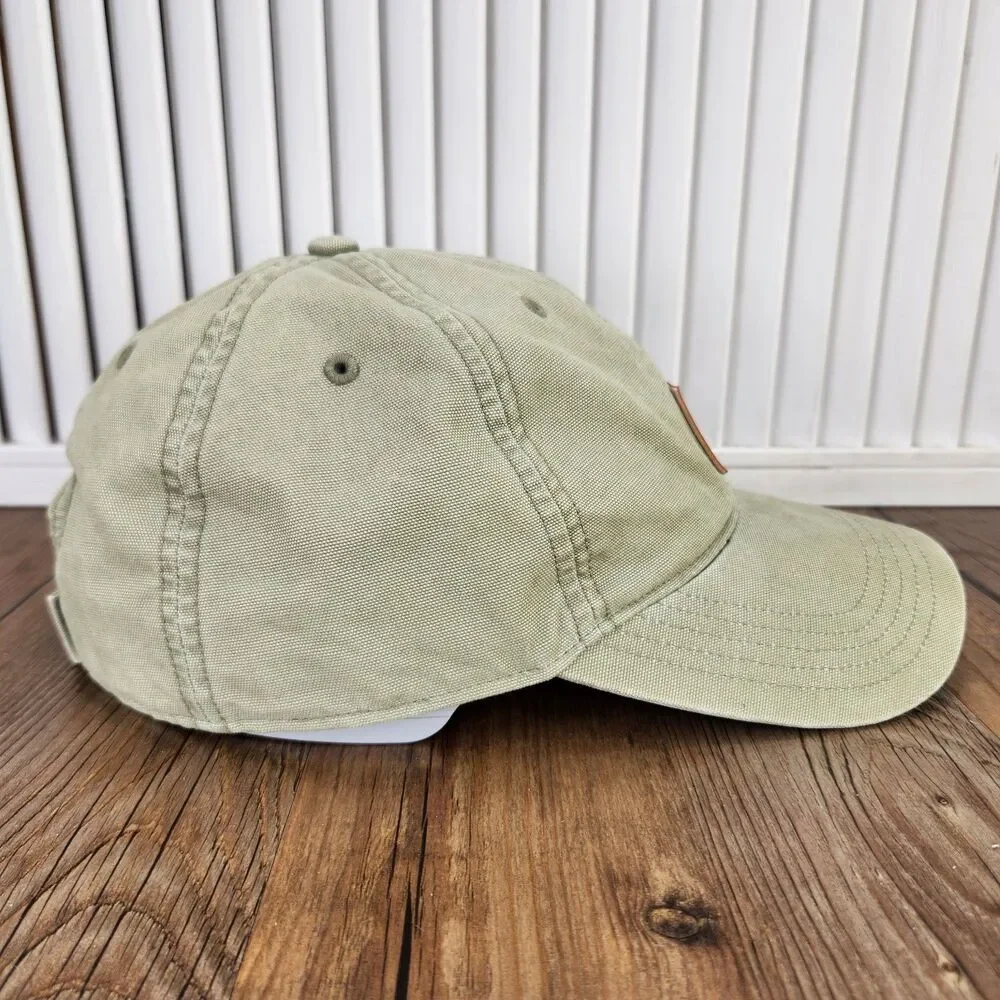 Carhartt Canvas Dad Hat Leather Patch Strapback Green Workwear Cap Casual Adult