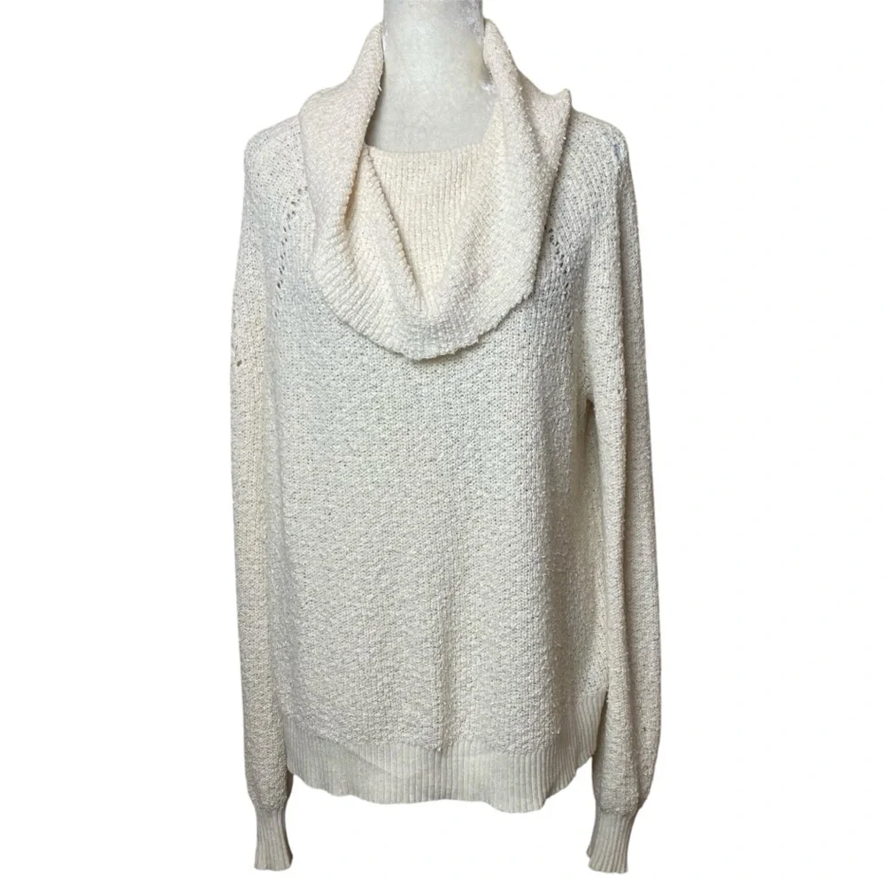 Free People By Your Side Sweater Ivory Cream Cowl Neck Oversized Nubby Sz Small