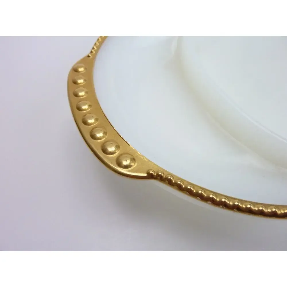 Fire King Vintage Milk Glass Divided Serving Dish Gold Trim White 11x7.5