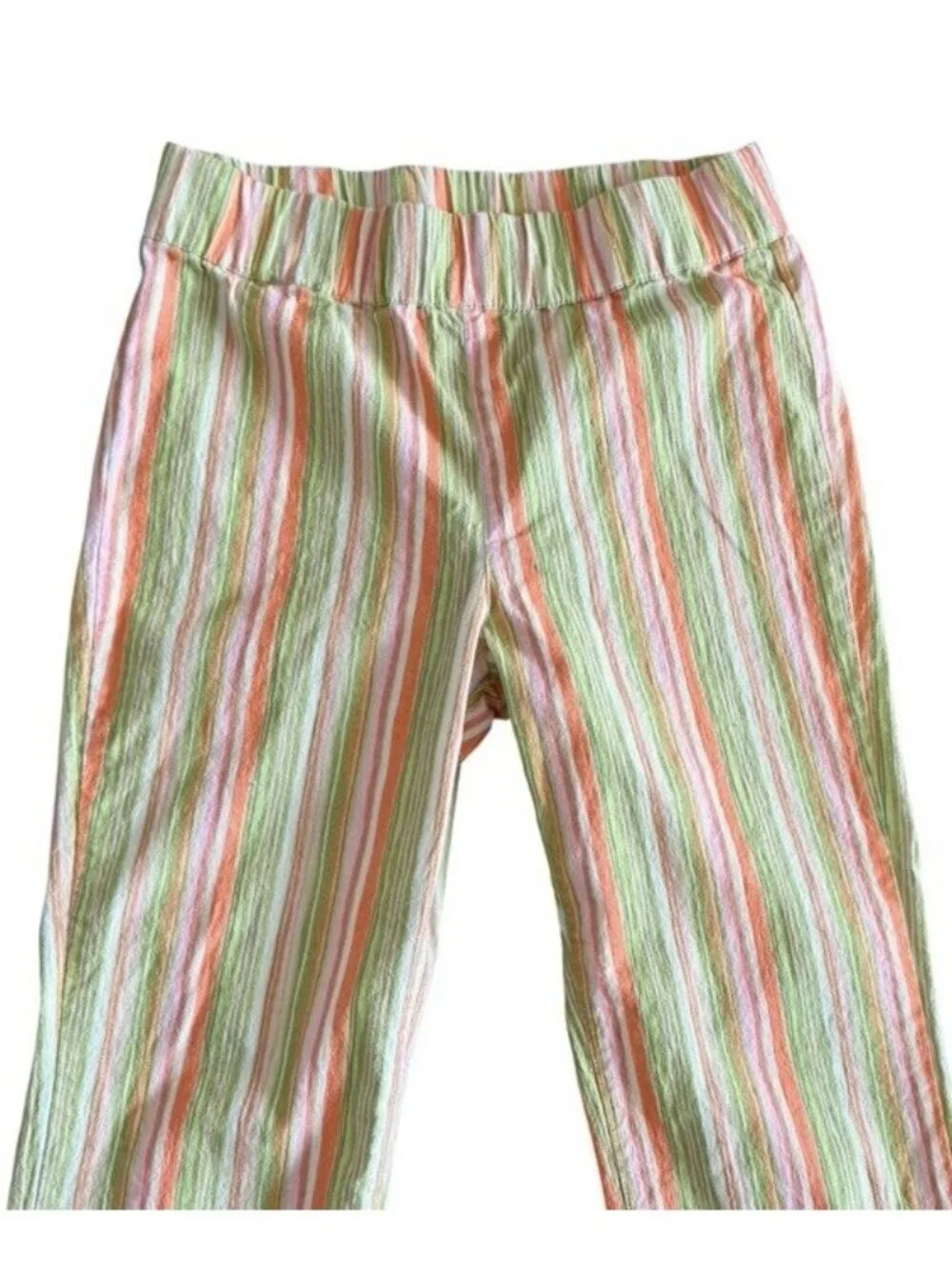Free People Women's Sz S In My Feelings Green Orange Pink Stripe Cropped Pants