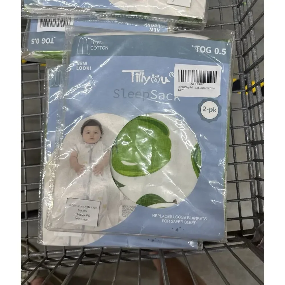 TILLYOU Baby Sleep Sacks 2 Pack 12-18 Months Cotton 0.5 TOG Green Apple NWT