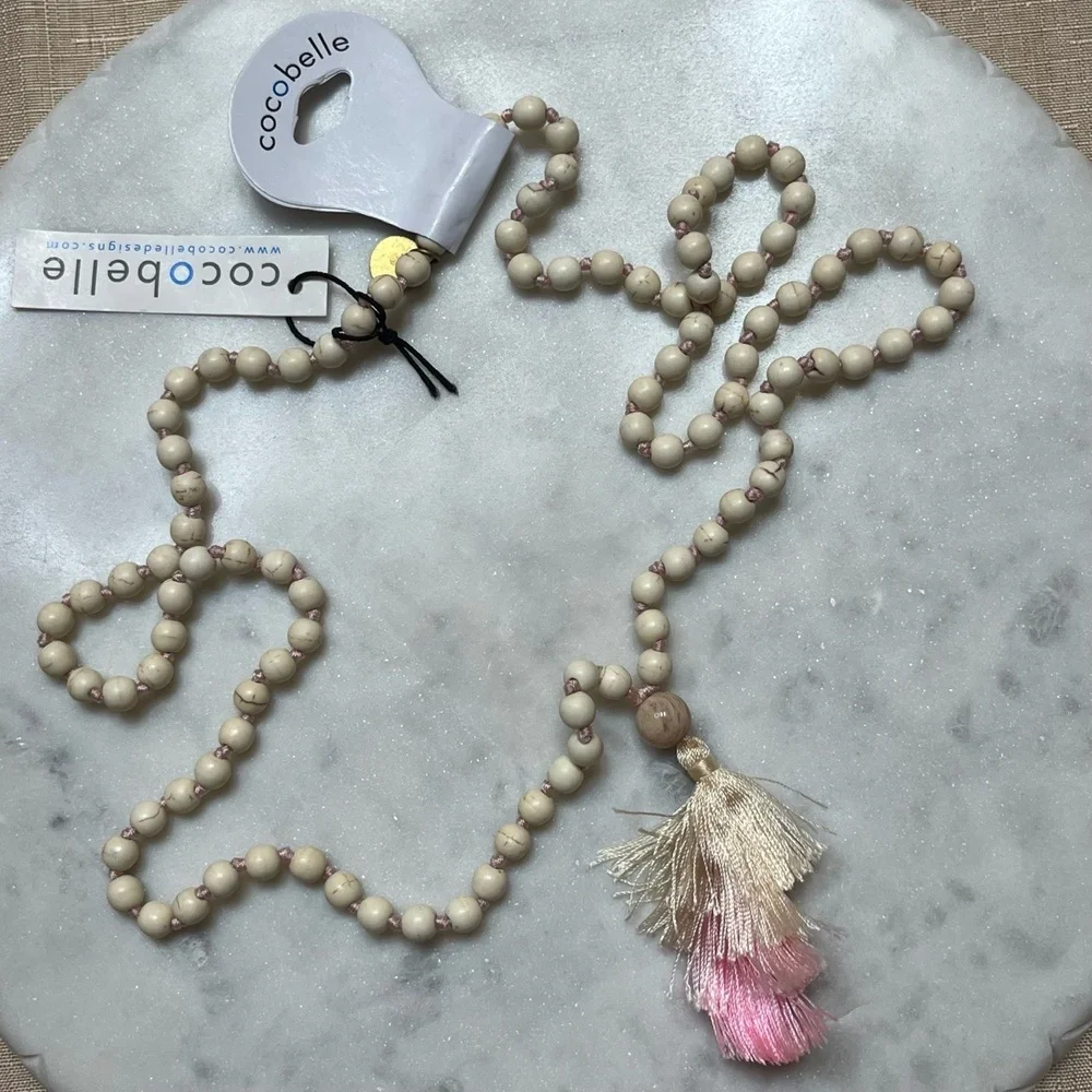 Anthropologie Cocobelle Boho Necklace Senza Pink Tassel Fringe Bead Long New NWT