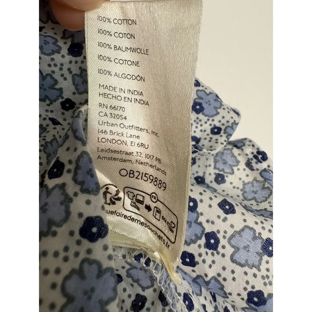 Free People Prairie Cottage Peter Pan Collar Blue Floral Lace Button Down Top S