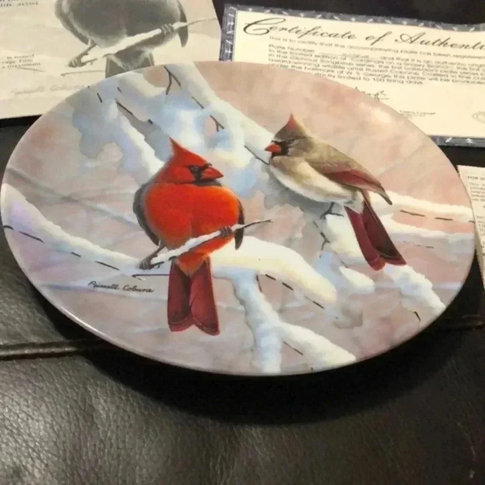 Cardinals on‎ a snowy branch collector plate