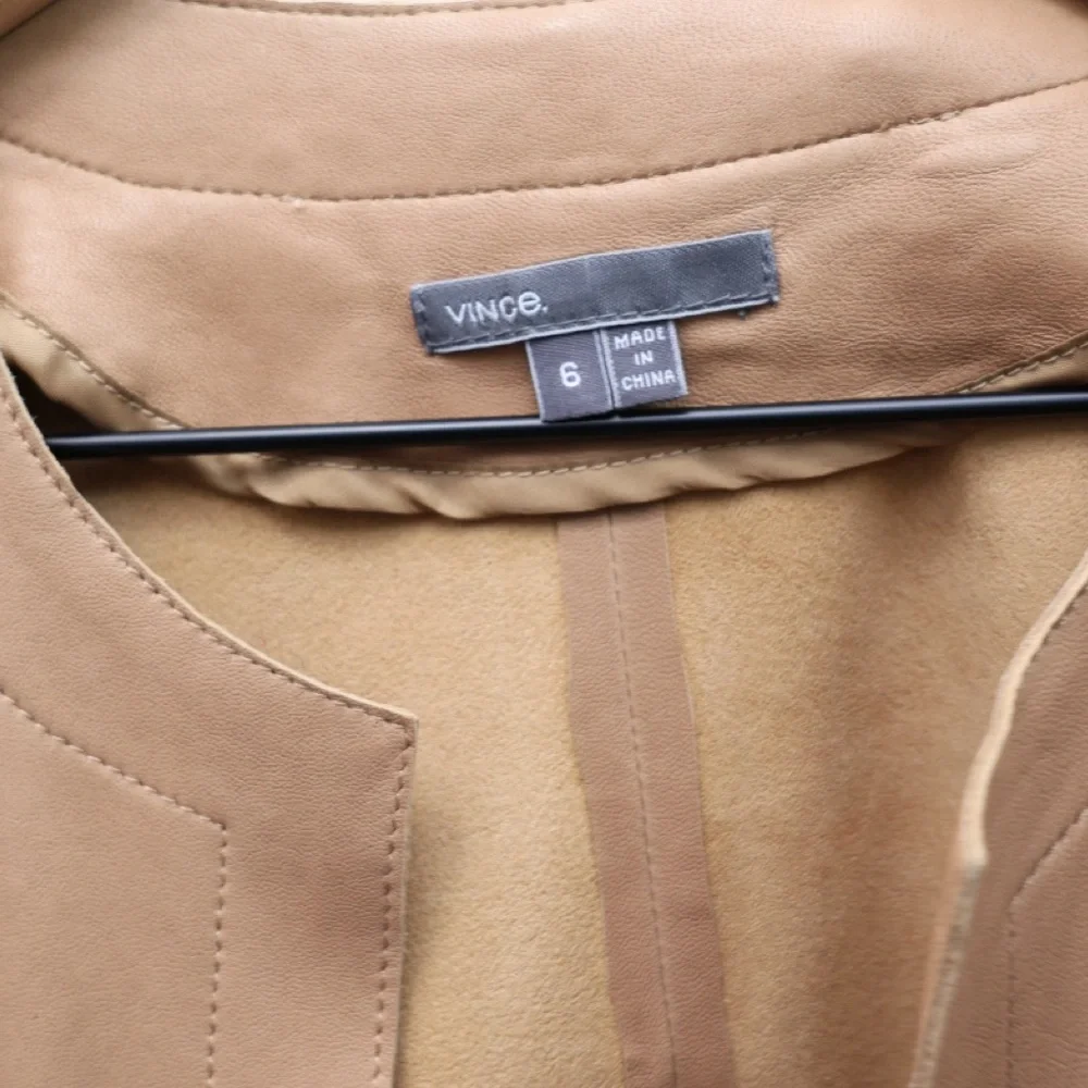 VINCE Genuine Leather Lightweight Open Front Collarless‎ Coat Jacket Tan 6