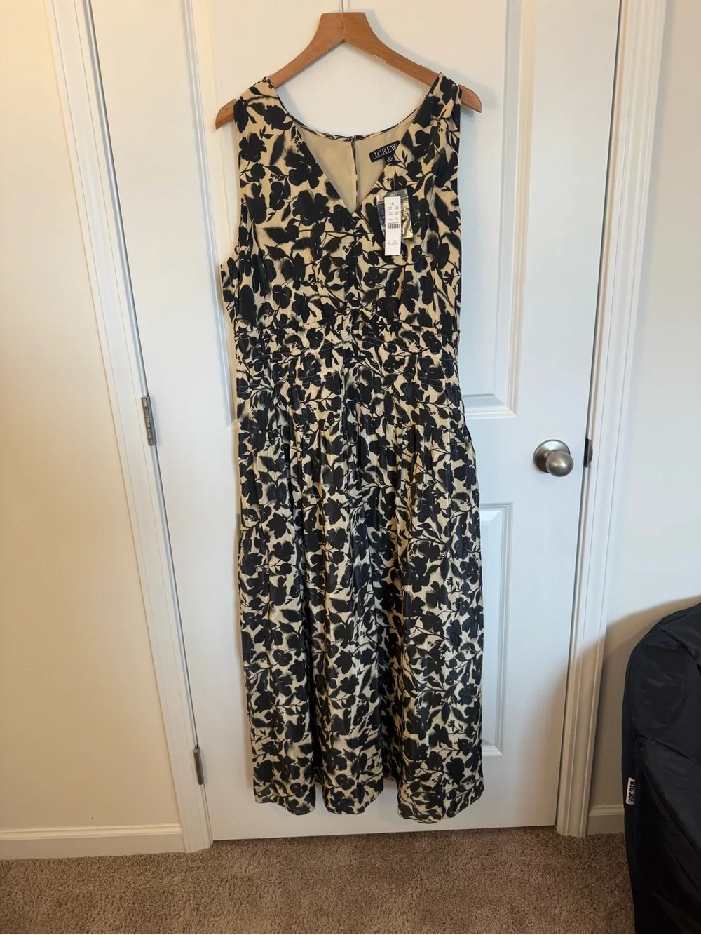 J. Crew Black and Cream Floral Sleeveless Midi dress