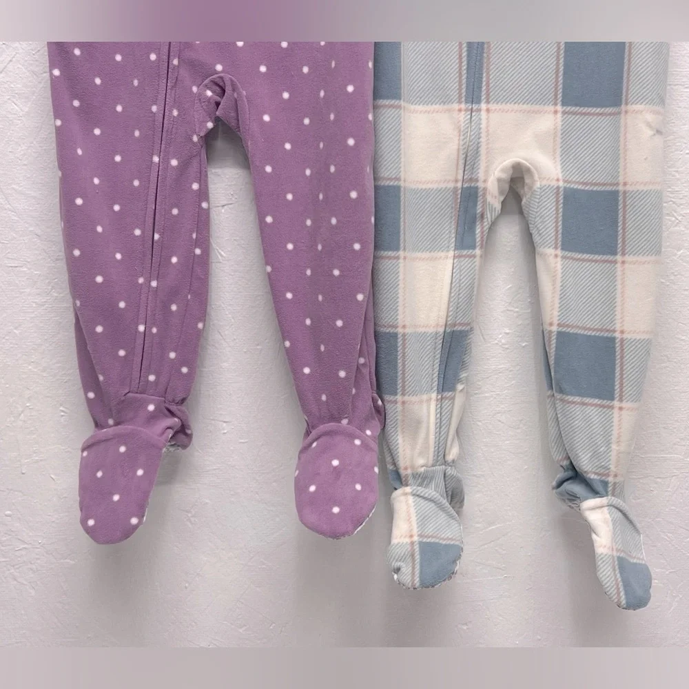 CARTER'S 2 Pack - 1 Pc Fleece Sleepwear Purple polka dots Balerina, Plaid - 2T