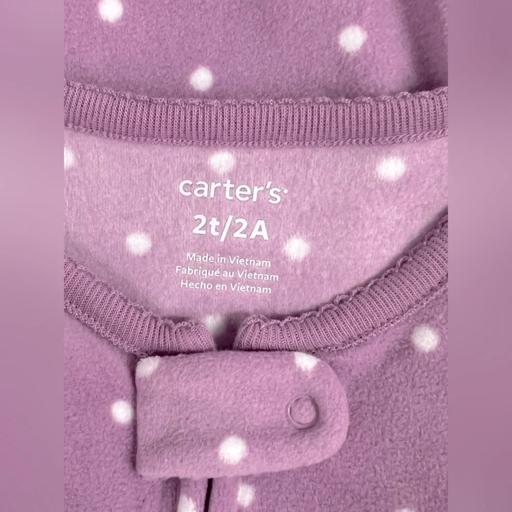 CARTER'S 2 Pack - 1 Pc Fleece Sleepwear Purple polka dots Balerina, Plaid - 2T