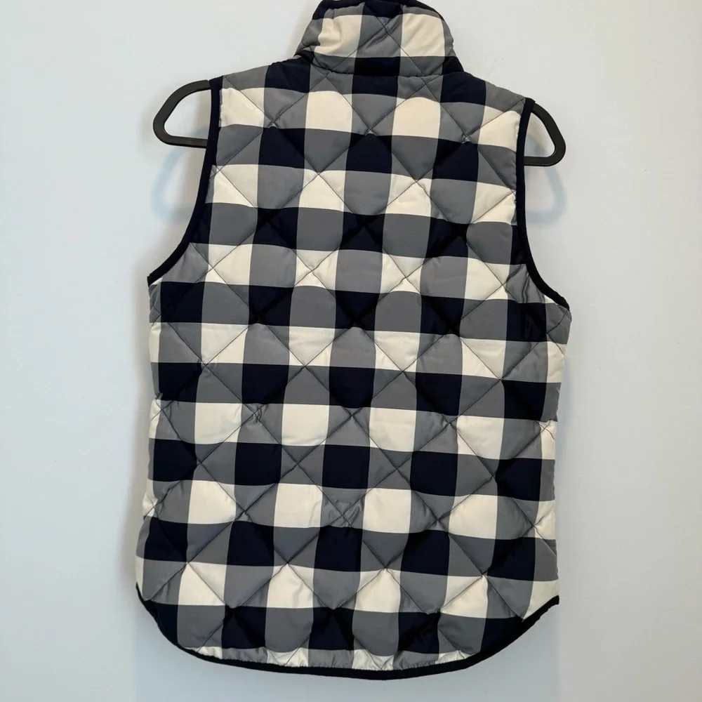 J Crew Excursion Quilted Puffer Vest Jacket Women Blue Buffalo Plaid Sz XS
