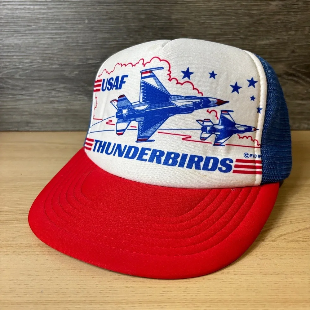 Vintage‎ USAF Hat Cap Snap Back Blue Red Trucker Thunderbirds