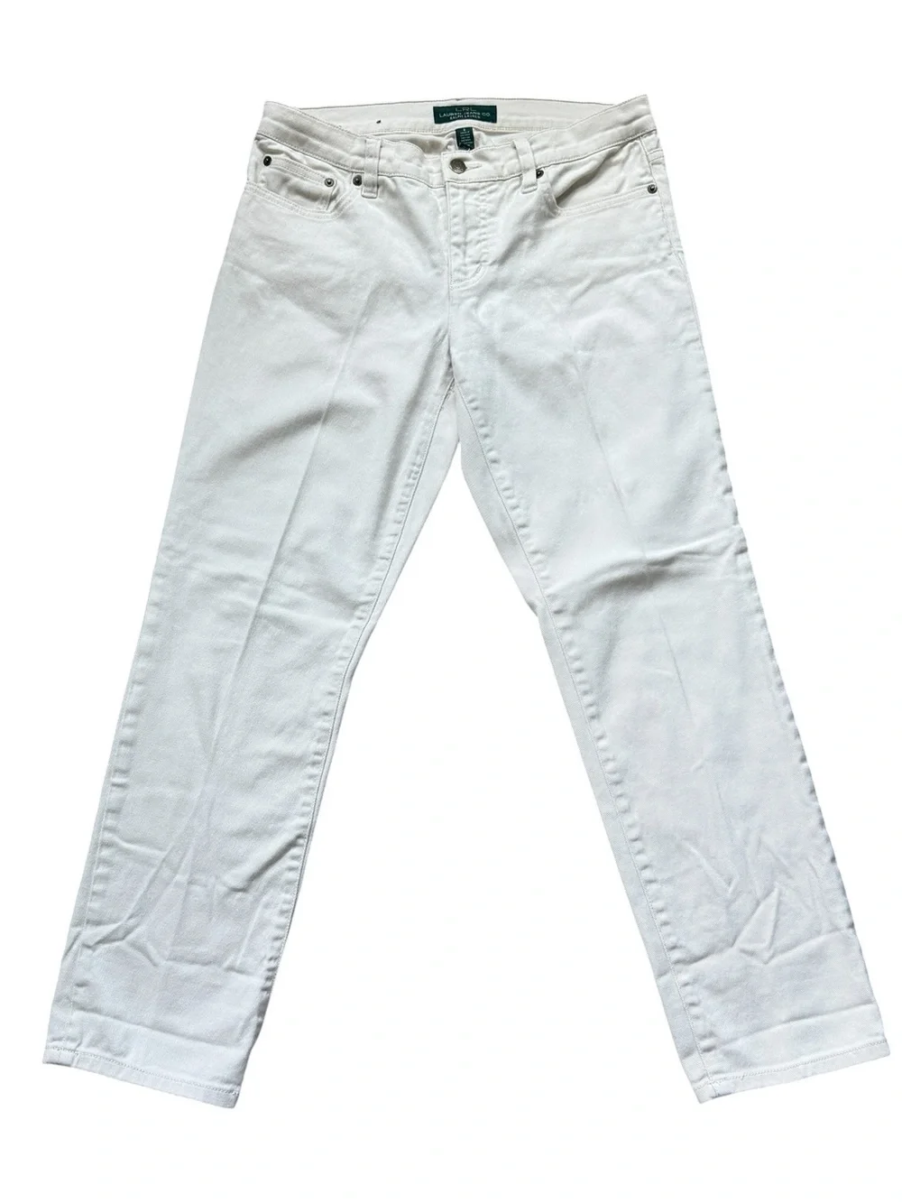 Lauren Ralph Lauren White Straight Leg Jeans Size 8 Minimalist Coastal Mom Denim