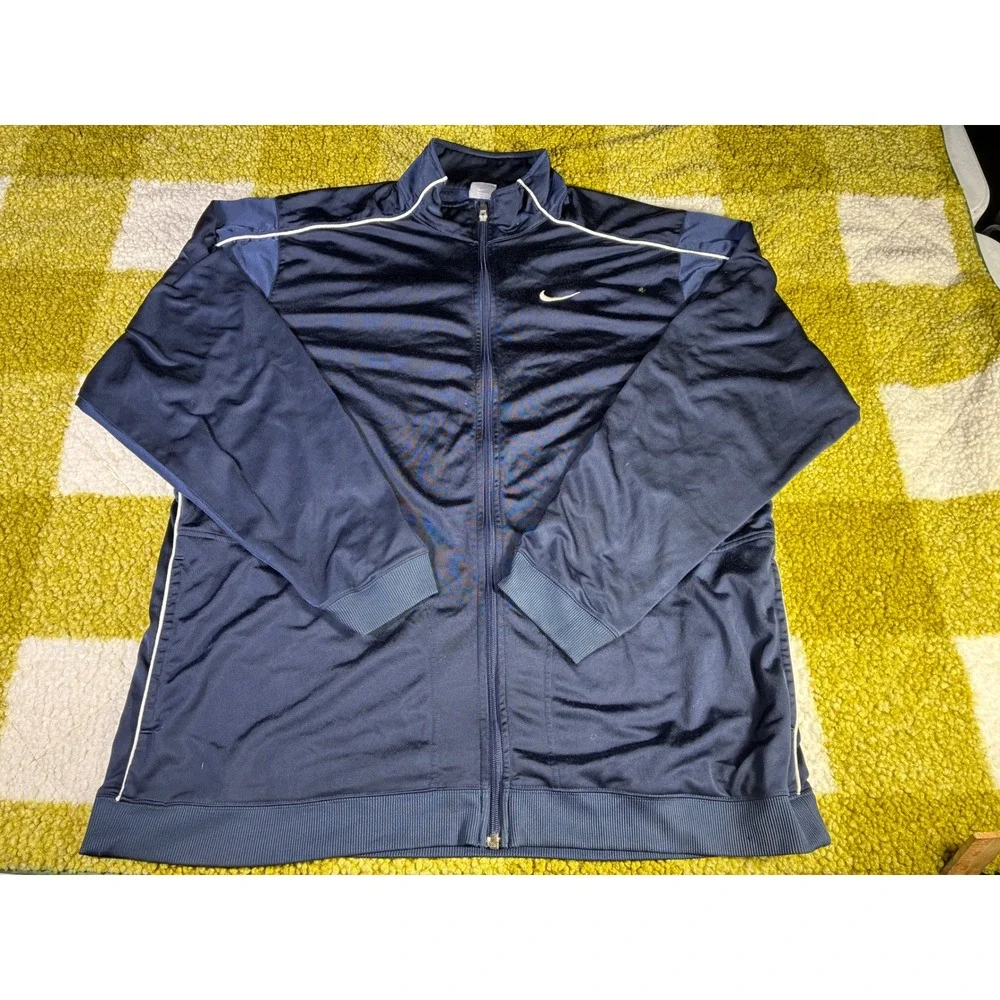 Nike Mens Track‎ Jacket XXL Navy  White Piping Full Zip Athletic Swoosh Logo Y2K