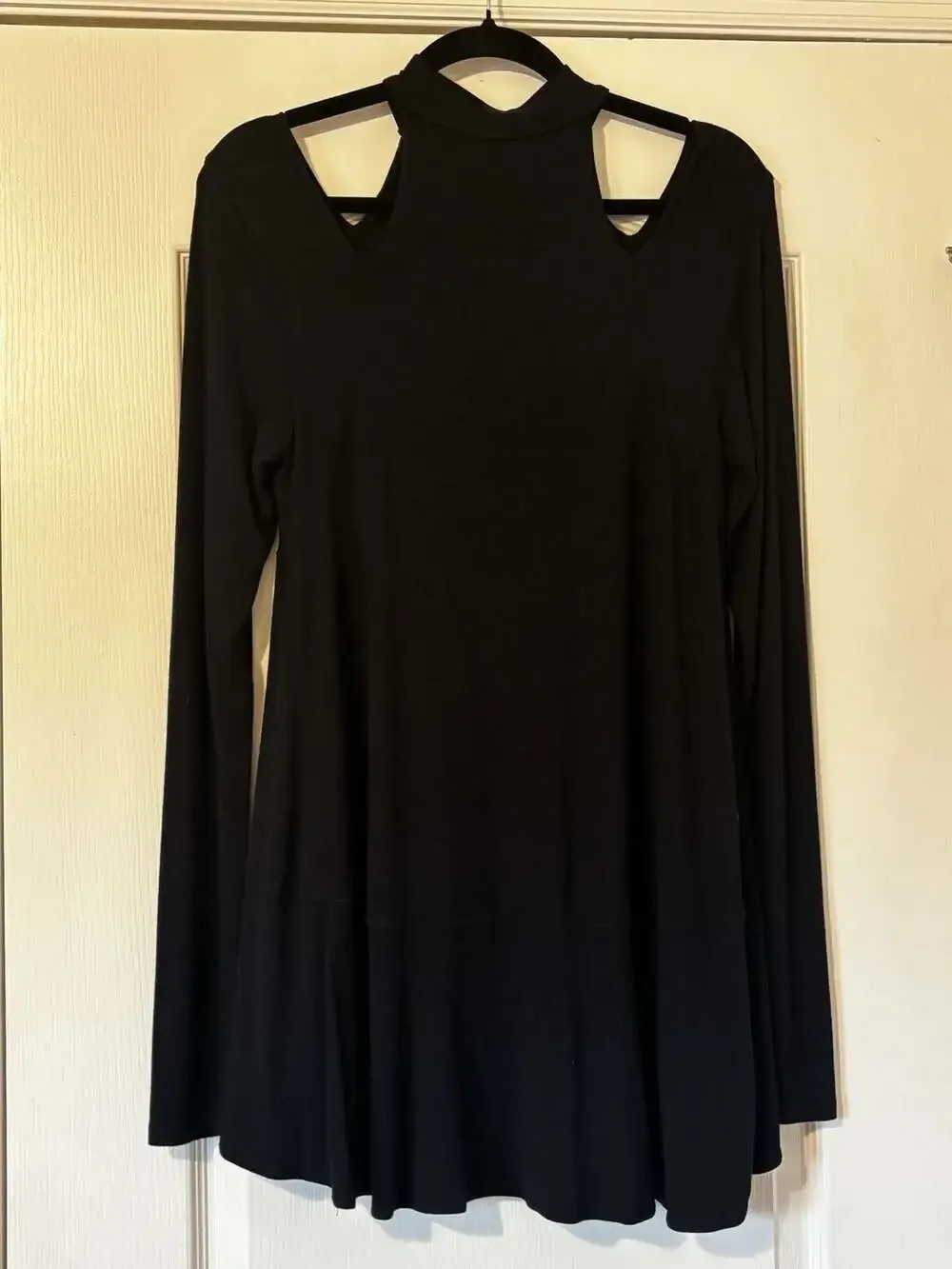 Free People Black Cold Shoulder Mock Neck Long Sleeve Tunic Top Size M